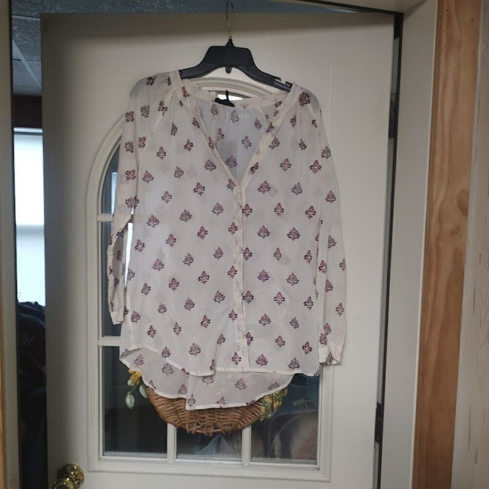 New Paige Sammy Birch Rose Red Nixie Print Long Sleeve Top Women's L